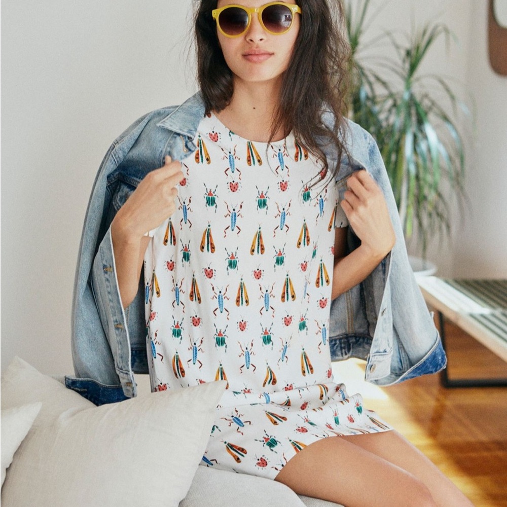 Anthropologie White Mini Dress with Bright Bugs